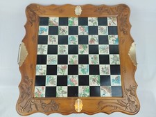 Magnifique Échiquier En Bois Sculpté Chinois De Collection Vintage 47x49 Cm