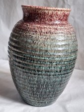 De belle facture, grand vase Accolay céramique émaillée, bleu dégradé lie de vin