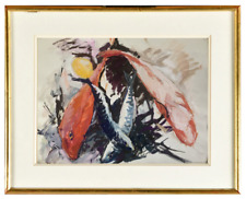 ANCIENNE ET BELLE NATURE MORTE AUX POISSONS SIGNEE VERS 1950 (37)