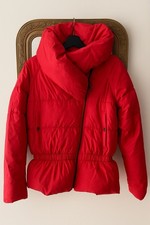 Levi’s Puffer Jacket Red Women M | Vintage Down Coat High Collar Belted Doudoune