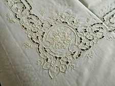 Couvre-Lit En Mixte Lin (70 % Et 30% Coton ) Broderie Entaille à la Main Écru '