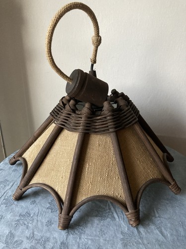 Lustre vintage bois - bois,, rotin