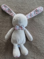 Peluche  KLORANE Doudou Lapin Demi Rond Rose Gris Nœud Papillon 23 / 34 Cm TTBE