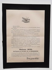 MADAME MUEL Prevost Moissonniere FAIRE PART Mattelin Delalandre WARTELLE 1896