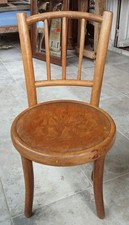 Ancienne Petite Chaise Enfant Fischel Décor Gravé Pierrot Bois Courbé