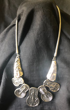 Vintage French Chunky Heavy Artisan Snake Chain Silver Tone Metal Necklace 80's