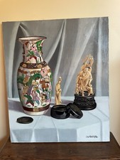 Tableau huile sur toile J.B Maurice VECKER (1899-1988) nature morte vase chinois