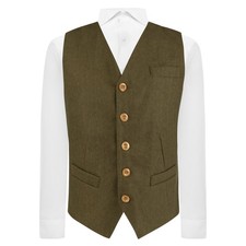 Gilet En Laine Herringbone Vert Bois De Luxe, Tweed