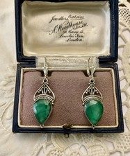 VÉRITABLE ÉMERAUDE ARGENT OUVRAGÉ, ANCIENNES BOUCLES D’OREILLES