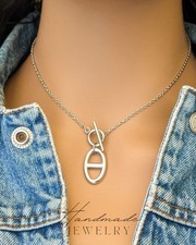 Collier pendentif chaîne d'ancre Ras de cou maille marine inoxydable Grain café