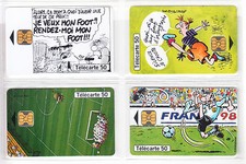 4 TELECARTE / PHONE CARD .. FRANCE 50U PACK ART BD COMICS FOOTBALL 98 PUCE C.12€