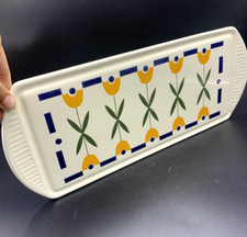 Plat de service à gateau, vintage années 70 céramique avec décor de fleurs 