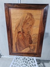 ANCIEN TABLEAU EN MARQUETERIE REPRESENTANT UNE FEMME Cadre  En Bois  A Saisir 