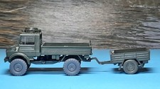 HO - RMM ROSKOPF N° 79  DIORAMA MERCEDES UNIMOG VÉHICULE de TRANSPORT + REMORQUE