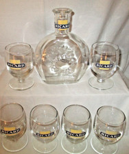 LOT  6 Verres RICARD Modèle BALLON LOGO CARRE   + 1 CARAFE ASSORTIE -TBE