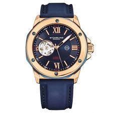 Stuhrling 4018 3 Edouardien Automatique Squelette Bleu Rose Silicone Mens Montre