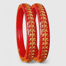 Lot de 2 bracelets Shakha Pola rouge ethnique stratifiés plaqués or pour femmes