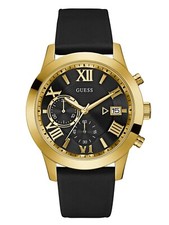 GUESS Classic Black Genuine Leather Chronograph Watch with Date Black U0669G4