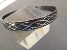 BRACELET ANCIEN JONC GRIS ACIER VAGUE ARGENT DAMASQUINE FEMME VINTAGE BANGLE