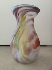 Vase en pâte de verre fait main couleurs abstraites jaune rose bleue (ton pastel