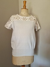 CAROLINE BISS : SUPERBE PULL D' ETE MAILLE EMPIECEMENT SIMILI BLANC  AJOURÉ T46