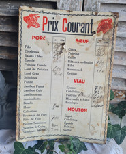 ANCIEN PANNEAU PUBLICITAIRE DE BOUCHERIE CHARCUTERIE PRIX EN FRANC