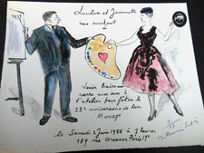 BERTHOMME ST ANDRE -INVITATION 25 ANS DE MARIAGE - LITHOGRAPHIE AQUARELLEE 1956