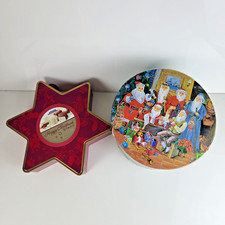 2 Boites de Noël Vintage Merry Christmas 1 en Carton Epais Ronde 1 Métal Etoile