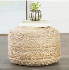 Beige Circle Shaped Jute Pouf