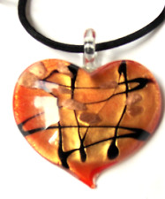 COLLIER PENDENTIF COEUR  EN   VERRE MURANO  CUIVRE***