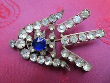BROCHE ancienne HIRONDELLE  pavée STRASS PORTE-BONHEUR métal doré