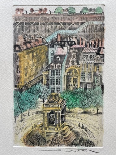Originale gravure aquarellée