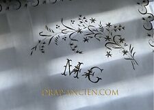 ANTIK'Etoffe, Nappe ancienne en fil  70x75cm, Monogramme MG, Rideau Couture N122