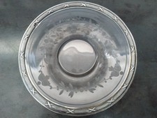 ANCIENNE SOUCOUPE DESSOUS DE CARAFE XIXe CRISTAL ARGENT MASSIF MINERVE RUBANS