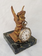 Cariatide style Empire  Porte Montre Gousset / coq marbre vert de mer No bronze