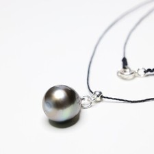 collier argent fil ciré perle noire de Tahiti véritable 2068 bijou artisanal