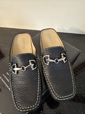 NEW Geox Black Leather Mules