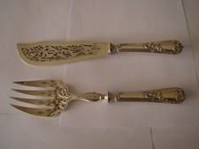 Beau couvert à poisson, pelle et couteau, argent fourré et argent massif  #1410#