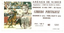 RARE / TICKET BILLET SPECTACLE - CORRIDA A NIMES - FRANCE 1997 / TAUROMACHIE COW