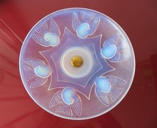 Coupe à fruits EZAN. Art Deco verre pressé opalescente & bois .  d'oiseaux 2