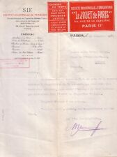 PARIS - LETTRE SOCIETE INDUSTRIELLE DE FERBLANTERIE " LE JOUET DE PARIS " - 1929