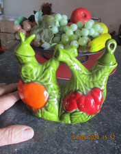 Ancien Service Huile et Vinaigre Décor aux Fruit style Vallauris (éclat Bouchon