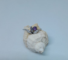 bague fine réglable acier inoxydable fleur et améthyste création unique