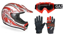Pack Casque + Gants +  LUNETTE Crosse ROUG/BLC MAT Taille: L
