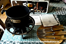 Service À Fondue Bourguignonne Vintage Caquelon noir En Fonte + fourchettes