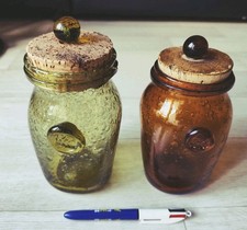  2 Anciens Pots En Verre Soufflé Biot, TBE !