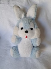 Peluche lapin bleu et blanc grelot marque nounours Hauteur 27 cm ancien vintage