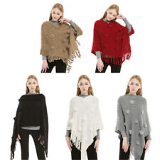 Femme Pompon Balles Tricoté Poncho Cape Faux Cachemire Pull Gland Drapé Châle
