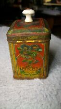 Ancienne boîte  publicitaire  " Epices " avec bouton en porcelaine  hauteur 8 cm