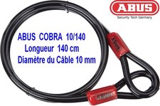 Abus Antivol Lasso COBRA - Longueur 140 cm Epaisseur Câble 10 mm pour Vélo  Moto